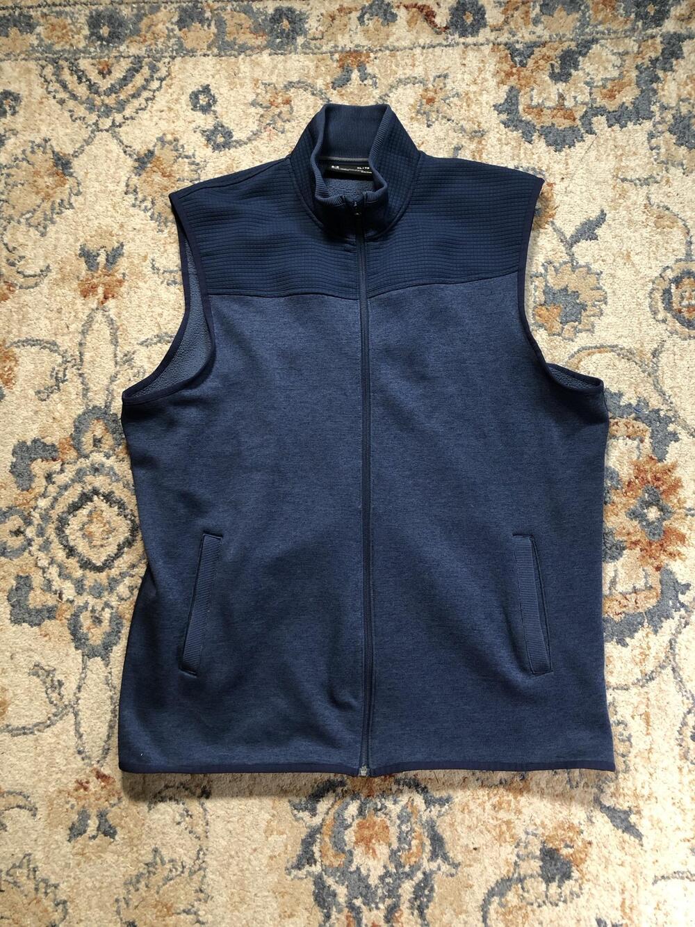 Under Armour Vest Mens XL Blue Softshell Full Zip ColdGear Outdoor Golf Warm